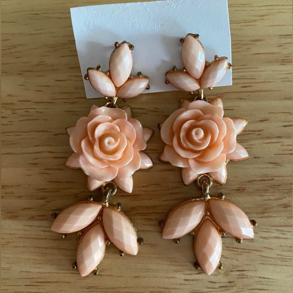 Floral Rose Pinkish Peach & Gold Earrings